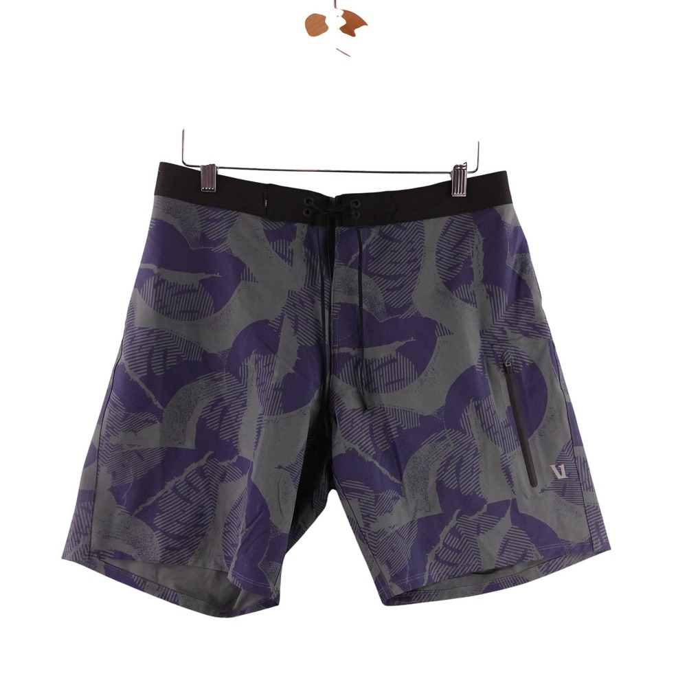 Vuori Mens 33 Cruise Boardshorts Grey Leaf Print Recycled Coconut V383